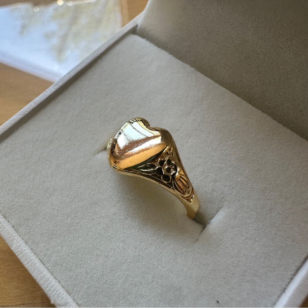Bracha Gold Heart Floral Signet Ring Adjustable - Picture 2 of 5